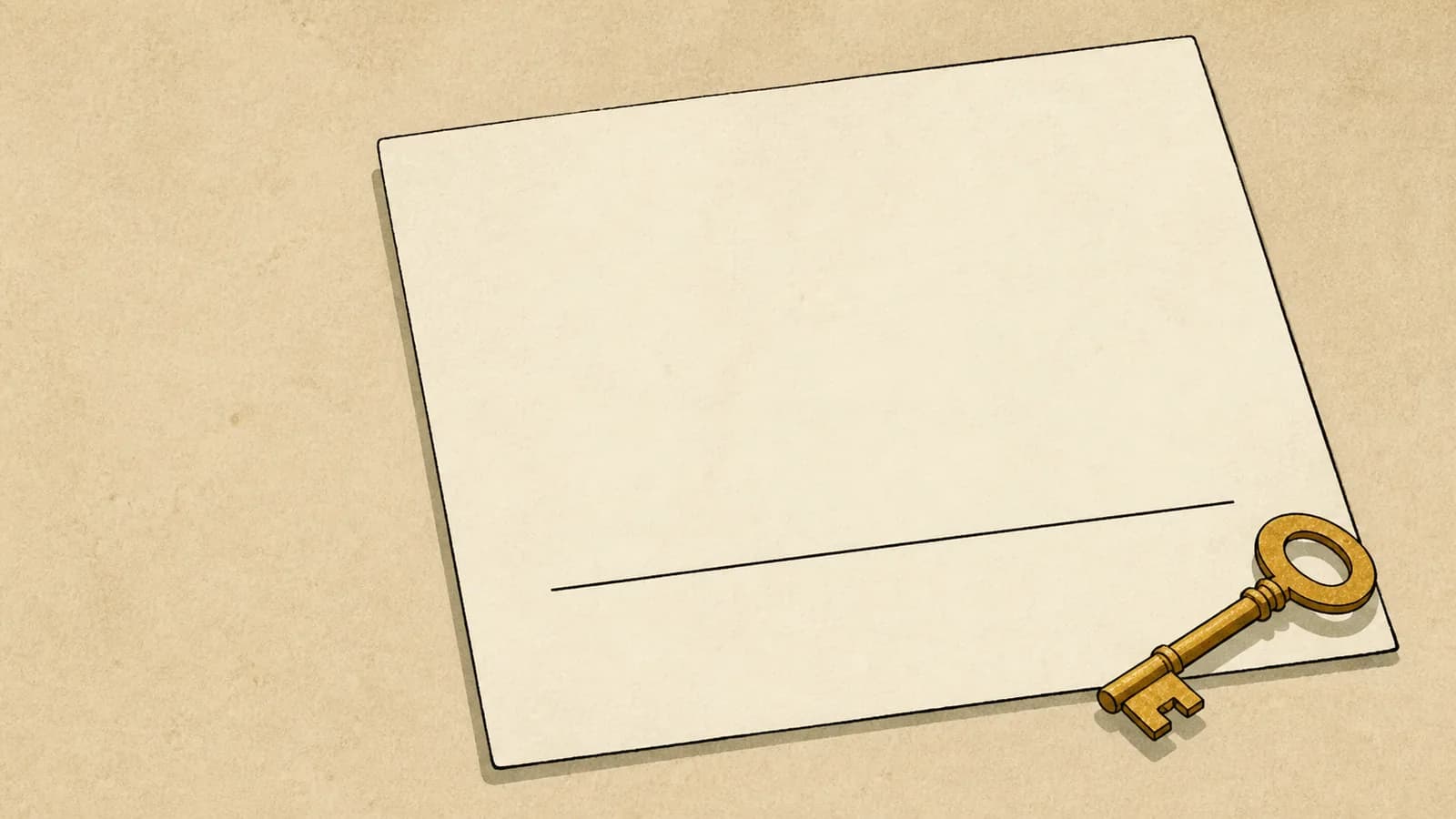 Illustration of a blank document with a signature rule and a key resting on its corner.