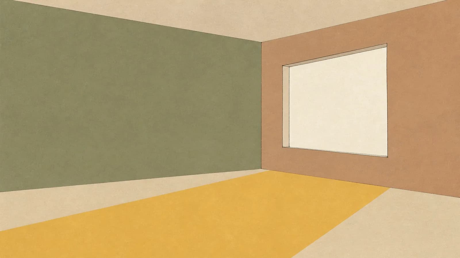 Illustration of an empty simplified room with a wide flat shape of light cast across the floor.