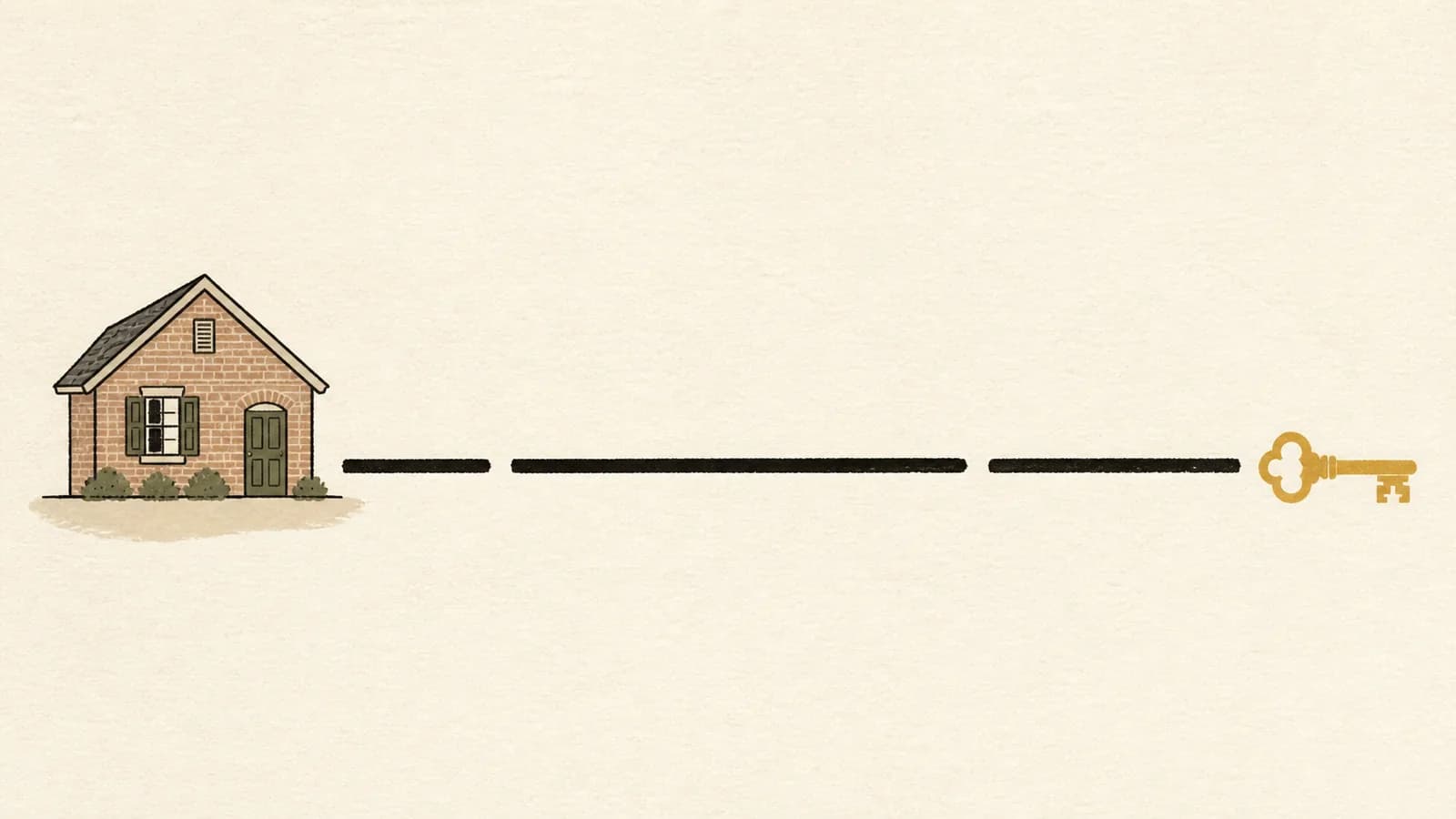 Illustration of a horizontal rule in three unequal segments running from a house to a key.