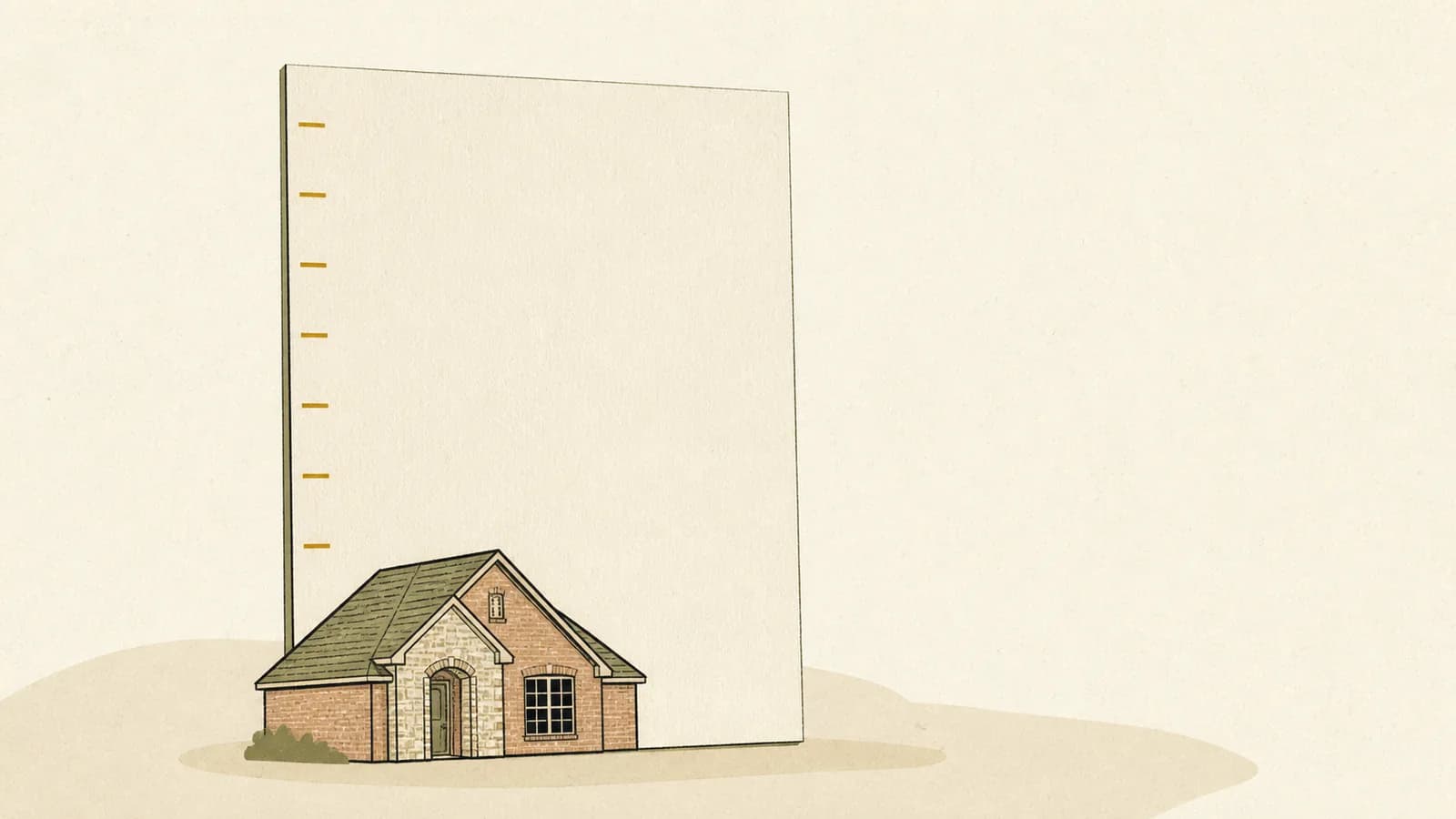 Illustration of a blank worksheet card standing upright with a small house resting at its base.