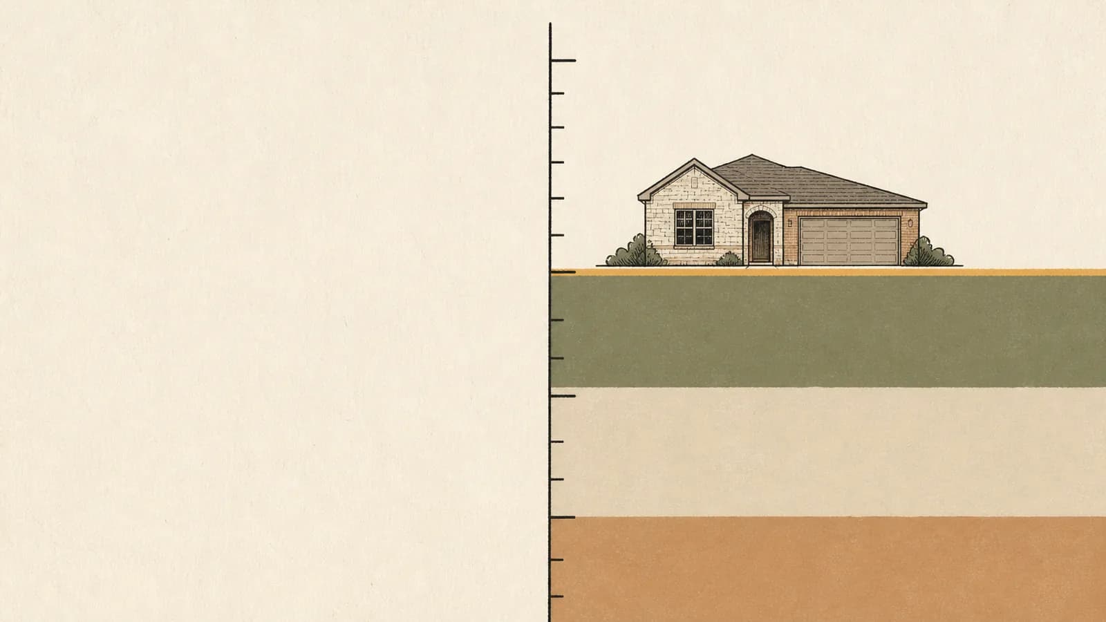 Illustration of a vertical scale with marked bands and a small house sitting just above one edge.