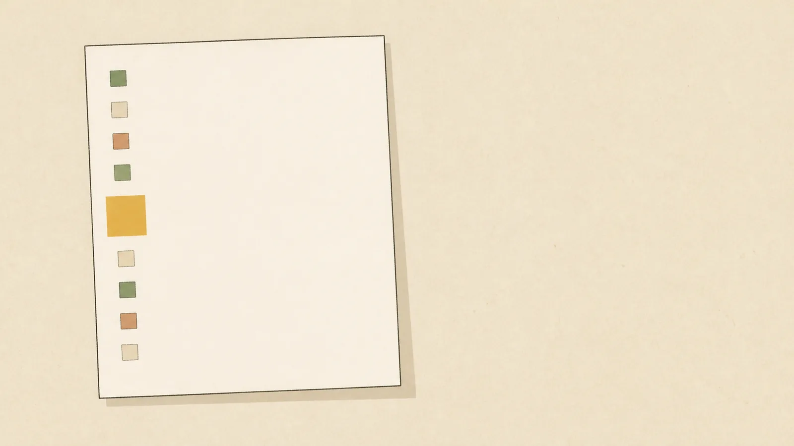Illustration of a blank document with nine small markers down its margin, one larger than the rest.