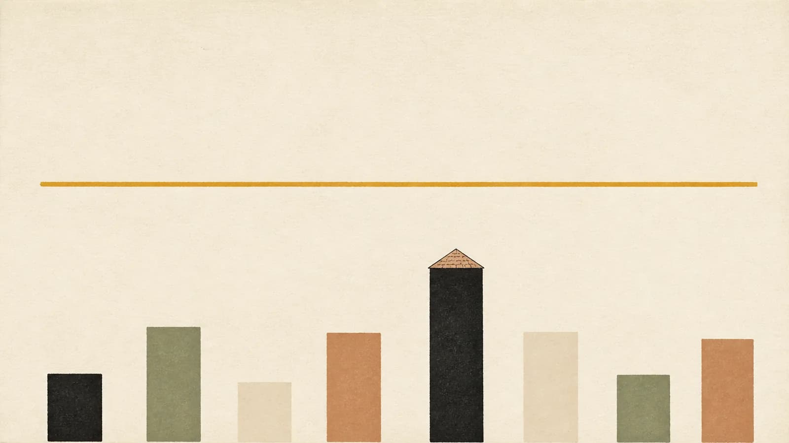 Illustration of blank bars all falling short of a horizontal threshold line, with a tiny rooftop on the tallest.