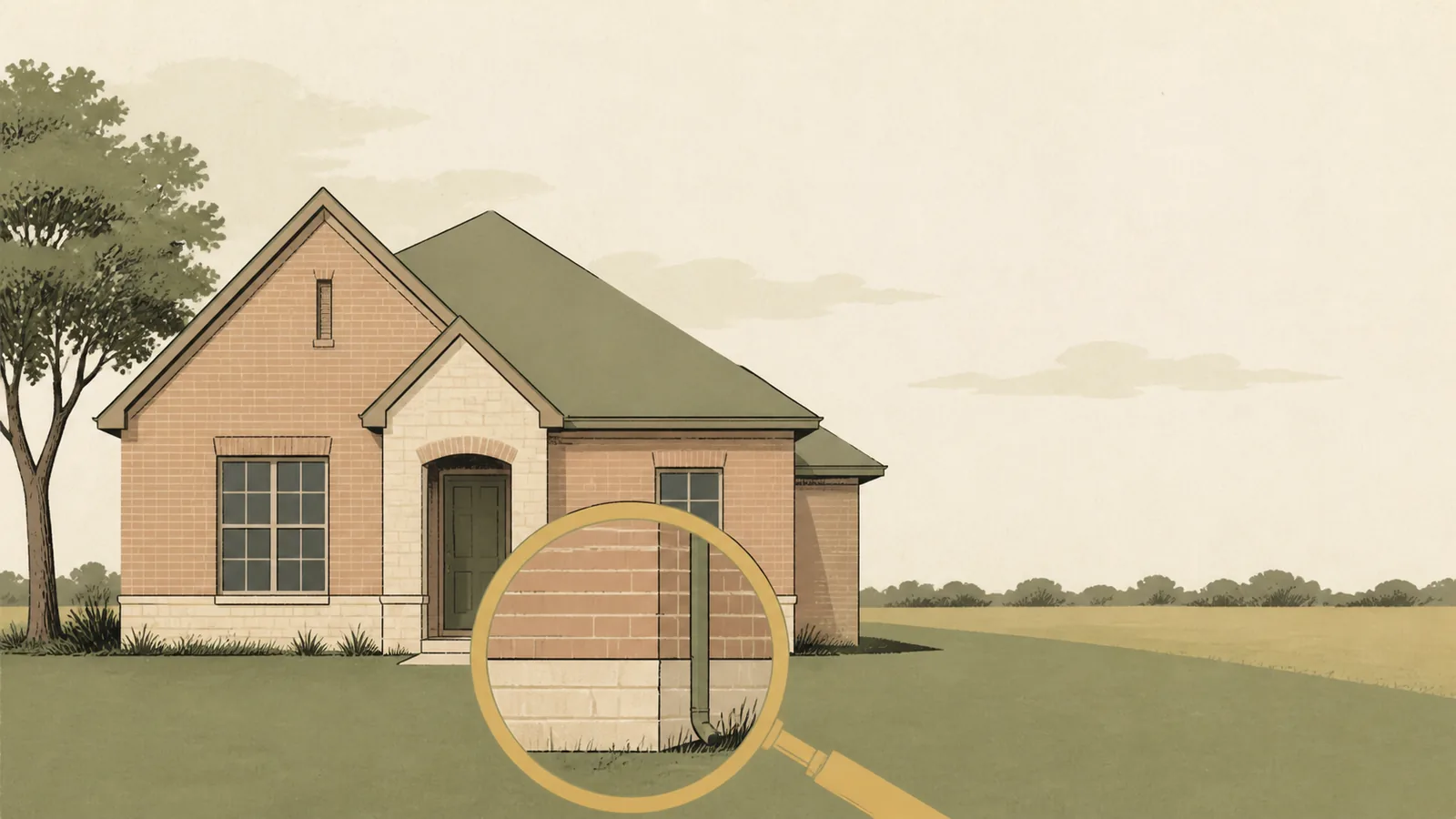 Illustration of a house with a magnifying lens held over its lower corner.