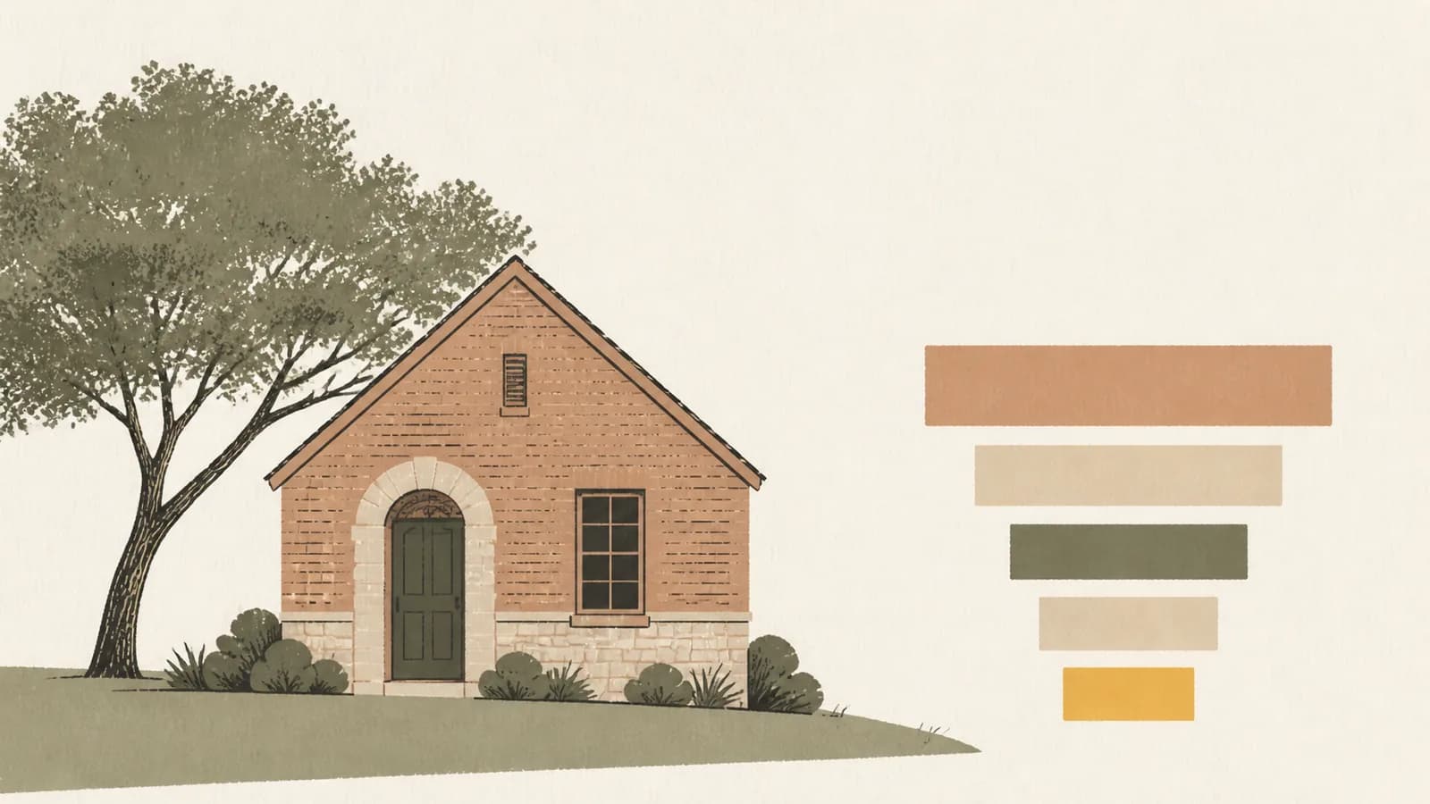 Illustration of a house beside a stacked column of five blocks of decreasing width.