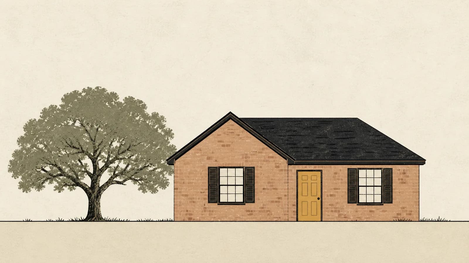 Illustration of a house sitting directly on an unbroken ground line with no step beneath it.