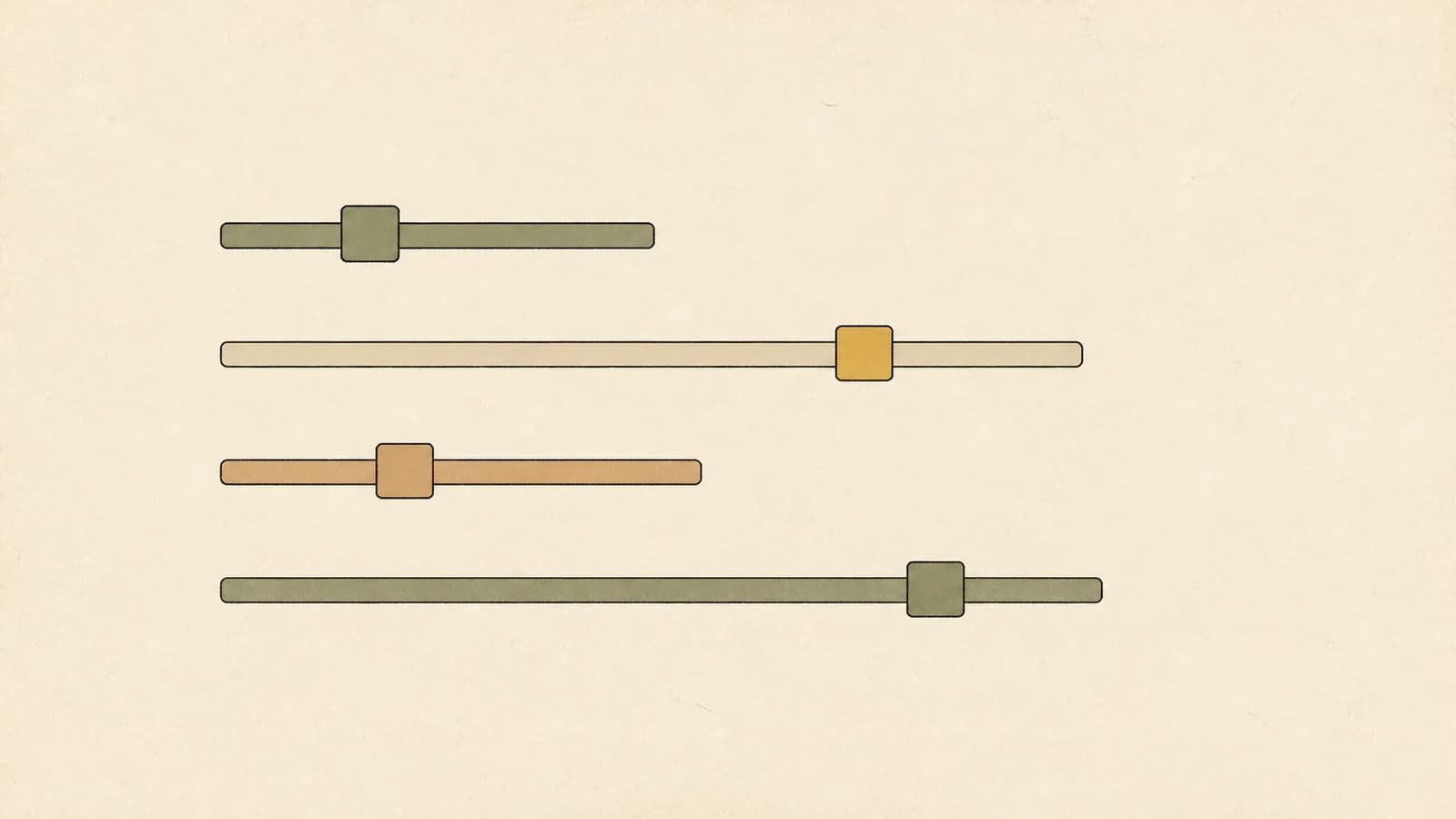 Illustration of four stacked horizontal tracks each with a small square marker at a different point.